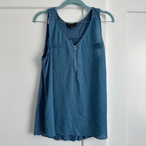 Fortune + Ivy Lighton Zip Detail Mixed Material Blouse - Light Blue - XL